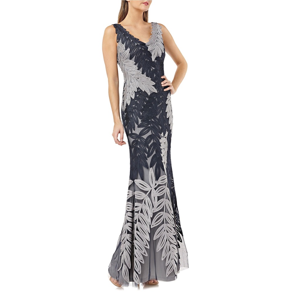 Elegant JS Collections Soutache Leaf Mesh Evening Gown Size 6 Formal Mermaid